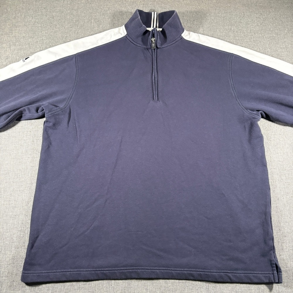 Adidas Quarter Zip Pullover Mens Large Navy Blue White Stripe Stretch Logo